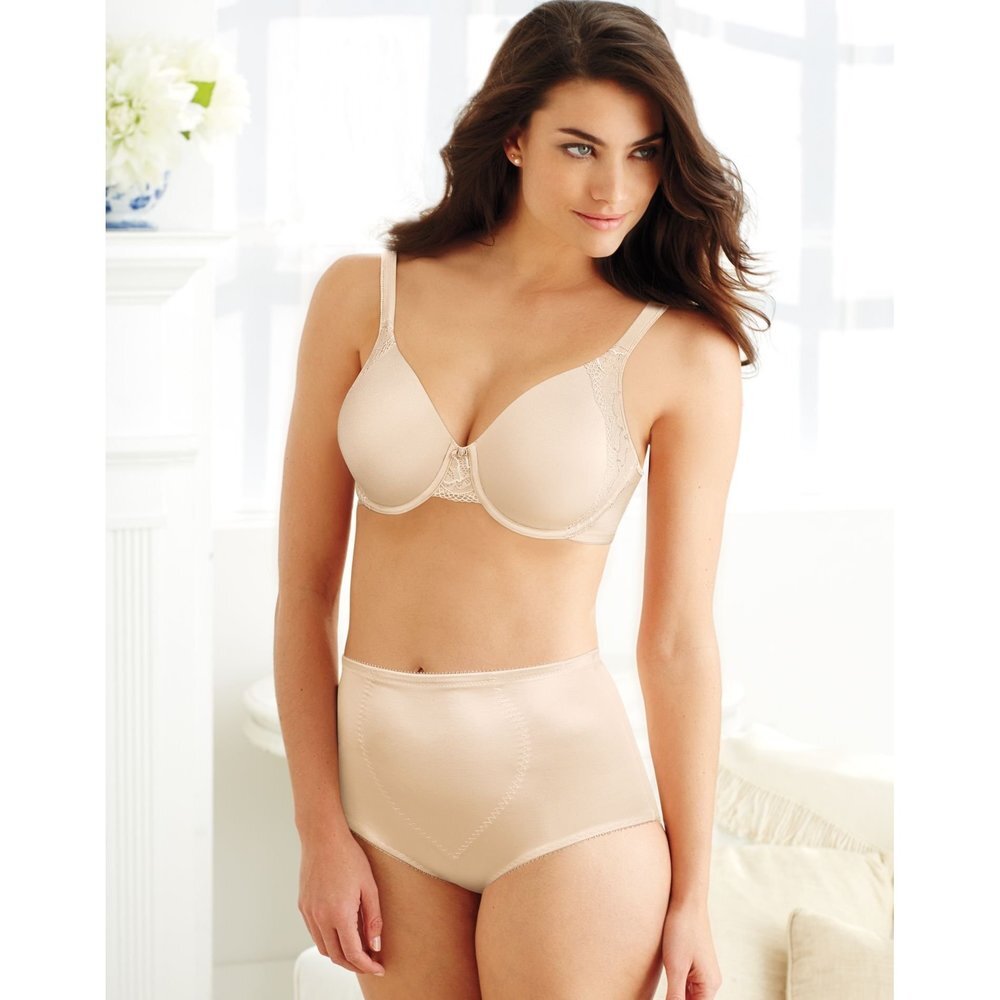 Bali womens Jacquard Mesh Tummy Panel Firm Control shapewear briefs Nude Medium - Picture 2 of 3